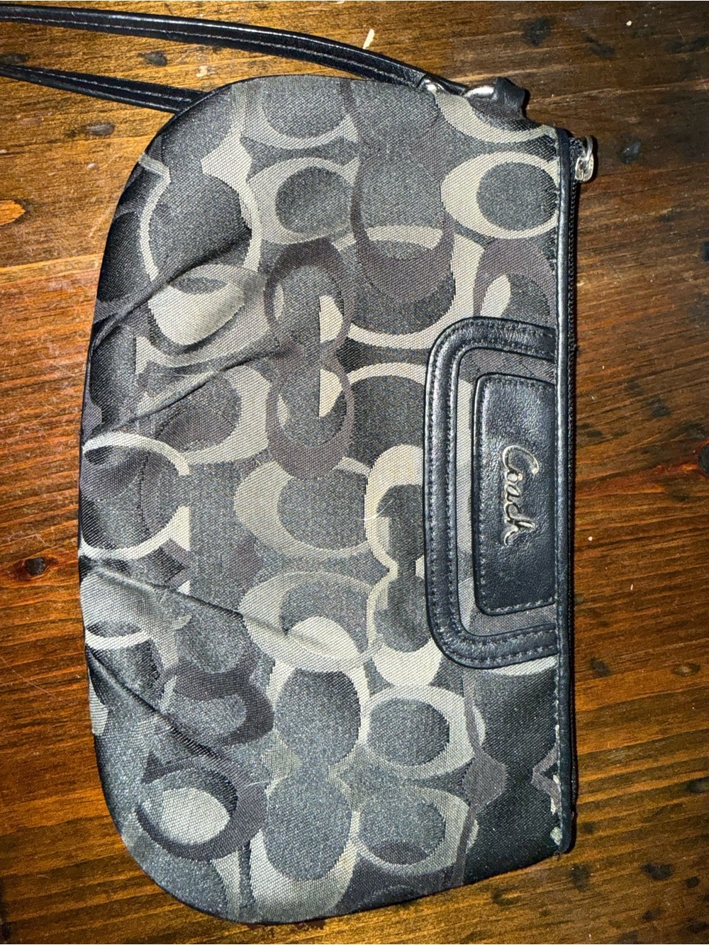 Coach Gray and Black Signature Canvas Wristlet